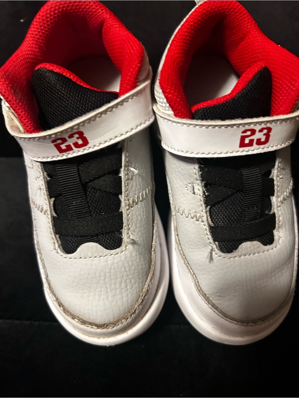 Jordan DA8023-105 baby  White, Black & Red Athletic Sneakers with '23' Strap 9c